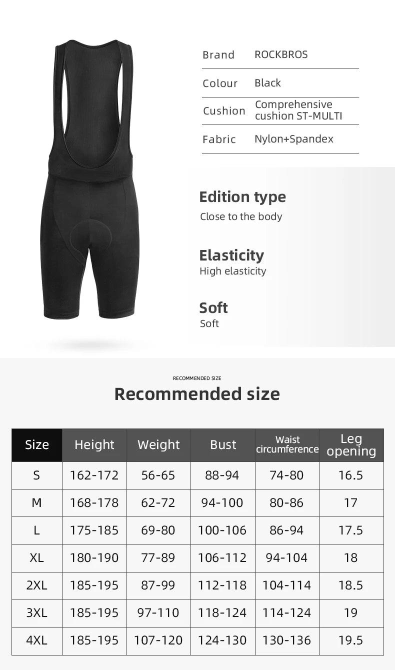 ROCKBROS Cycling Shorts Men Bib Shorts Summer Elastic Padded Bike Tights Anti-slip Breathable MTB Ciclismo Bicycle Under Wear