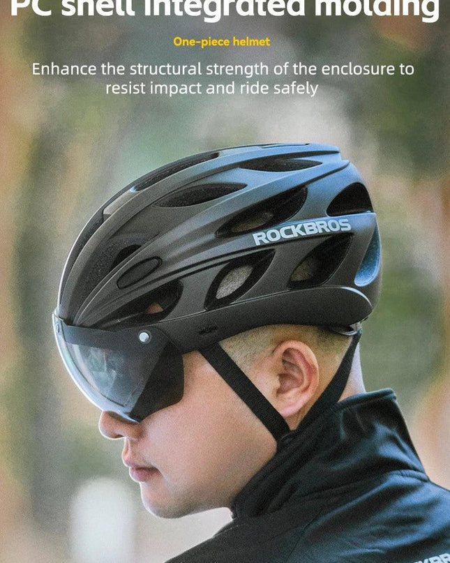 ROCKBROS Bicycle Helmet Men EPS Integrally-molded Breathable Cycling Helmet Men Women Goggles Lens Aero MTB Road Bike Helmet