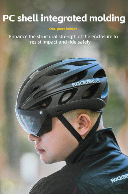 ROCKBROS Bicycle Helmet Men EPS Integrally-molded Breathable Cycling Helmet Men Women Goggles Lens Aero MTB Road Bike Helmet