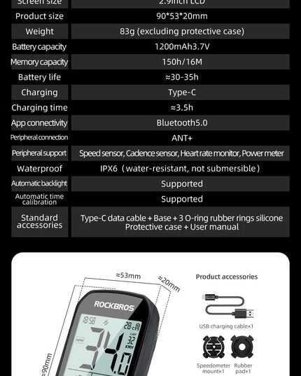 ROCKBROS  Bicycle Computer GPS 5.0 ANT Bluetooth Waterproof Wireless Cyclocomputer Speedometer Bike Stopwatch Bike Accessories