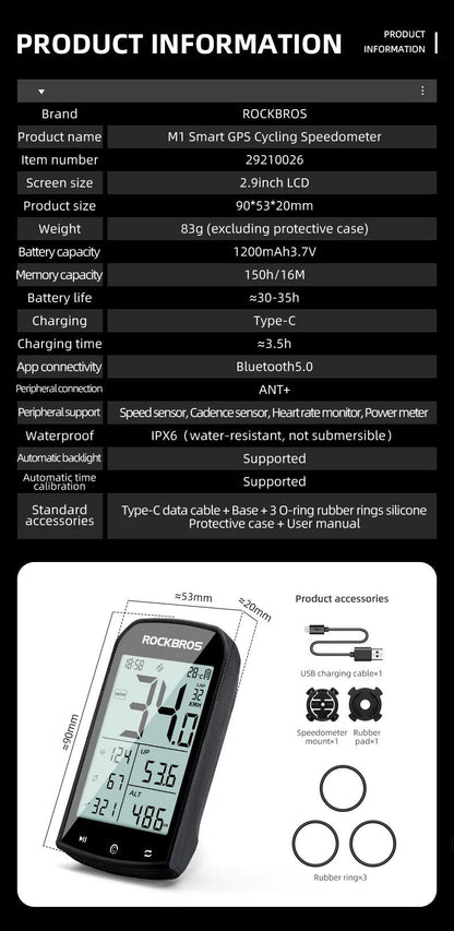 ROCKBROS  Bicycle Computer GPS 5.0 ANT Bluetooth Waterproof Wireless Cyclocomputer Speedometer Bike Stopwatch Bike Accessories