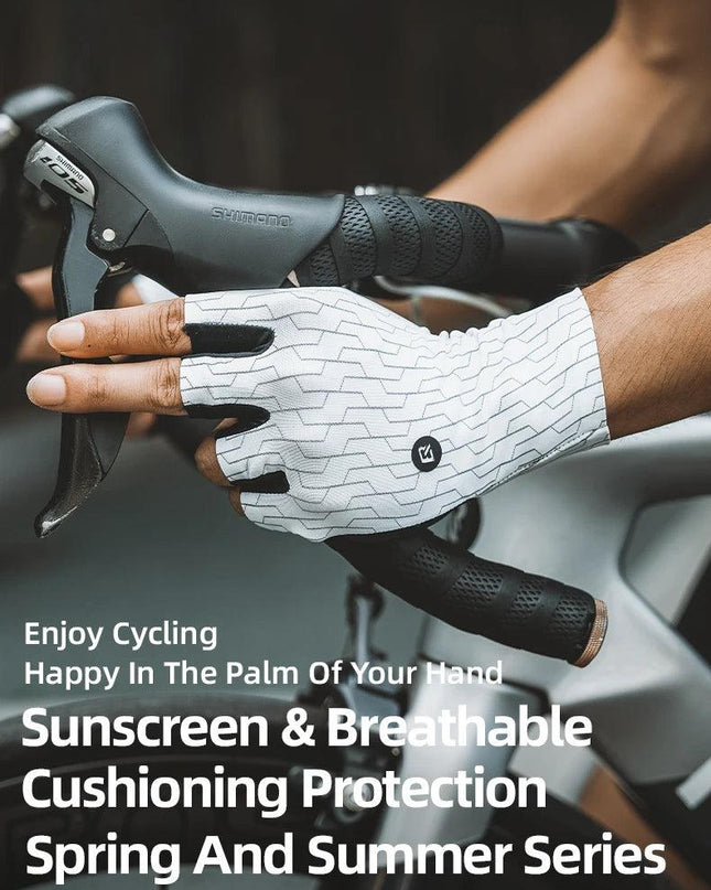 ROCKBROS Cycling Gloves Sunscreen Breathable MTB Road Bike Gloves Shock Absorption Non-slip Gloves Outdoor Thickened Palm Pad