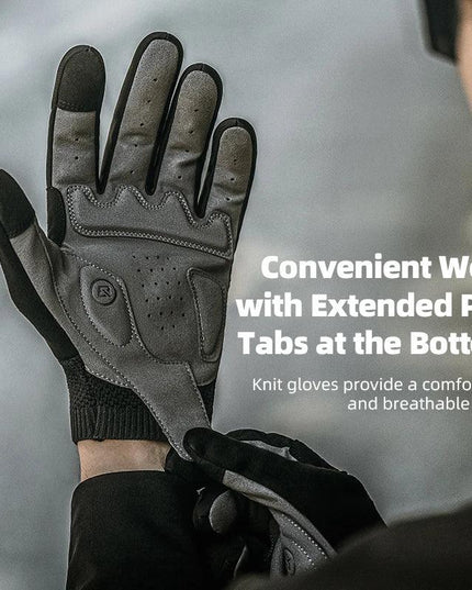 ROCKBROS Bicycle Gloves Full Finger Cycling Gloves Knit Fabric Touch Screen Motorcycle Gloves Autumn Winter Thermal Windproof