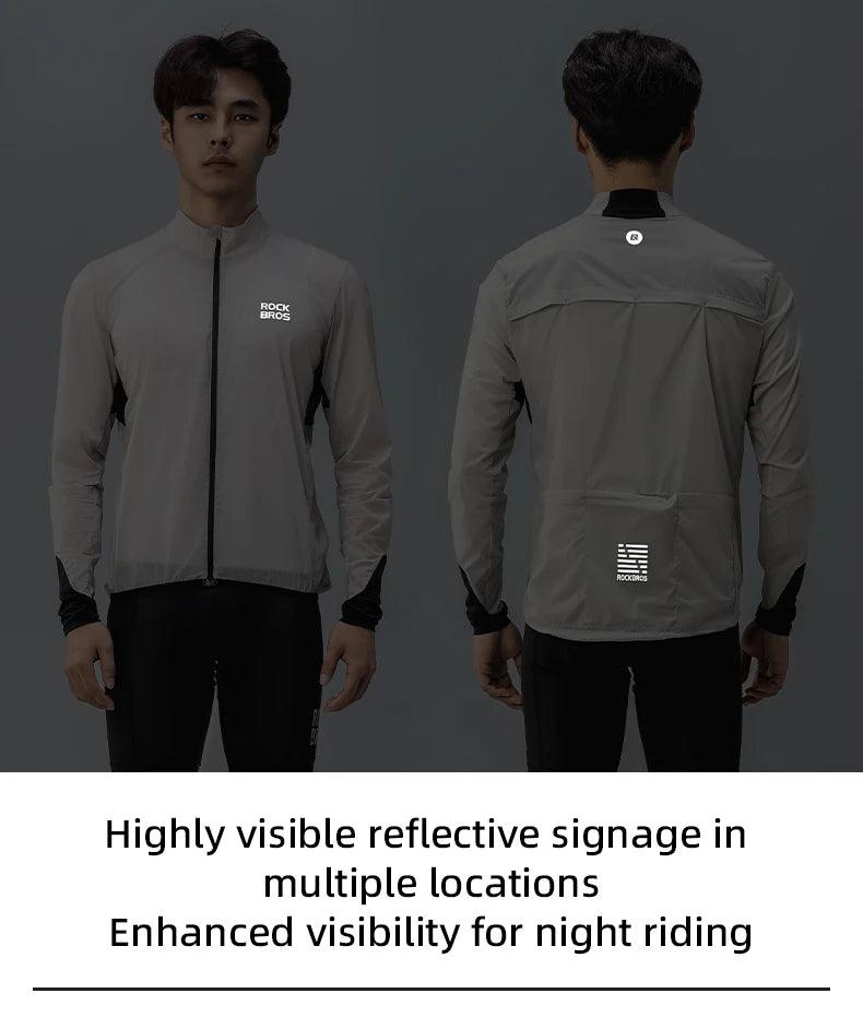 ROCKBROS Lightweight Cycling Jackets Windproof Bike Windbreaker Reflective Breathable Running Jacket Men's Coat With YKK Zipper