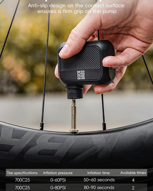 ROCKBROS Electric Air Pump Portable 100PSI Bicycle Pump Air Compressor Rechargeable Tire Inflator Pump 300mAh Battery Capacity