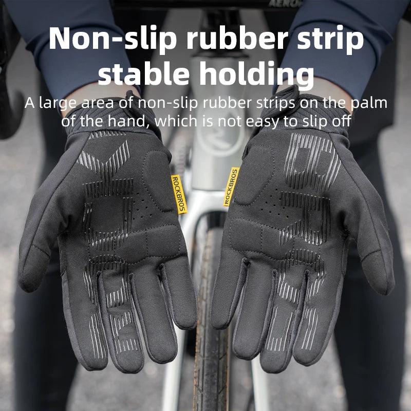 ROCKBROS Cycling Gloves MTB Road Bike Non-slip Gloves Touch Screen Winter Thermal Fleece Warmer Windproof Gloves Full Finger