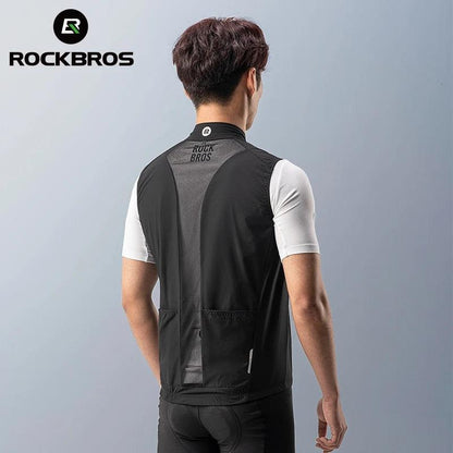 ROCKBROS Cycling Vest for Men Breathable Bicycle Clothing Outdoor Sports Windproof Running Vest Reflective Quick Dry Jersey