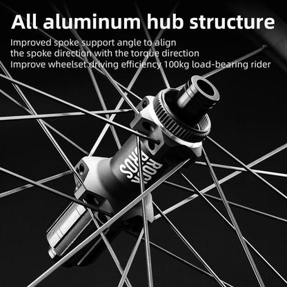 ROCKBROS Carbon Wheels 700c Road Bike Wheelset Tubeless Clincher Tires Rim Center Lock Or 6-bolt Back Road Cycling Wheelset