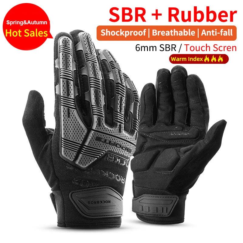 ROCKBROS Tactical Gloves SBR Thickened Pad Cycling Gloves Shockproof Breathable GEL Bike Gloves Winter Warmer Full Finger Sport