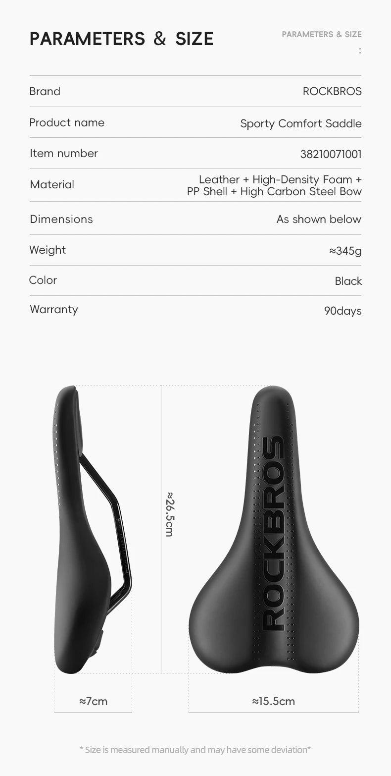 ROCKBROS Bicycle Saddle Comfortable Cycling Cushion Shock Absorption Wear-Resistant Bike Saddle PU Leather Breathable Cushion