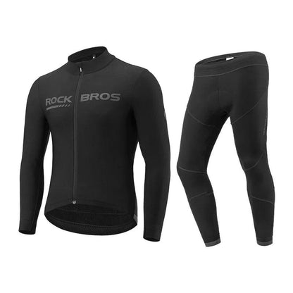 ROCKBROS Cycling Jersey Set Winter Spring Jacket Bibs Pants Long Sleeve MTB Bicycle Clothing Maillot Thermal Fleece Wear Suit