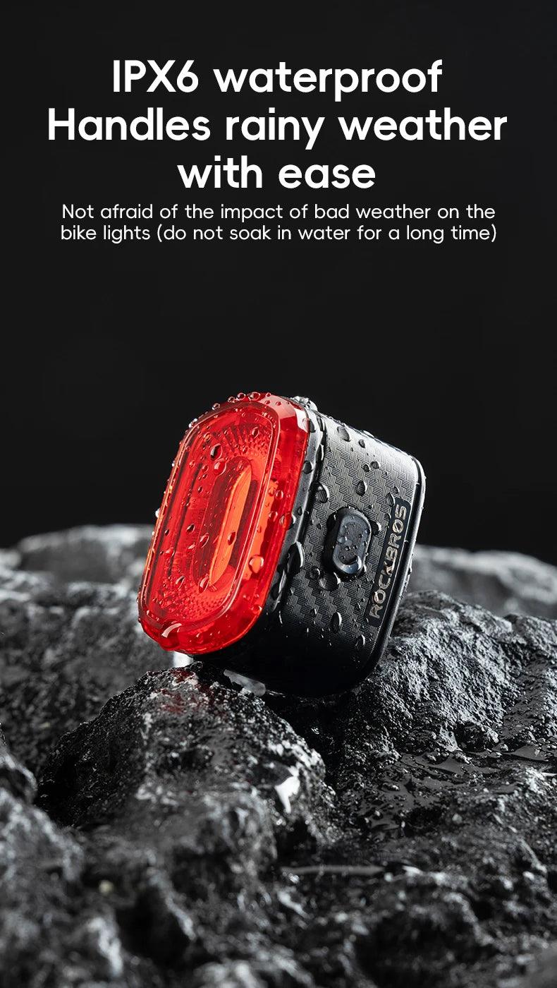 ROCKBROS Bicycle Tail Light Same Frequency Induction Brake Taillight IPX6 Waterproof Light Type-C Night Riding Warning Light