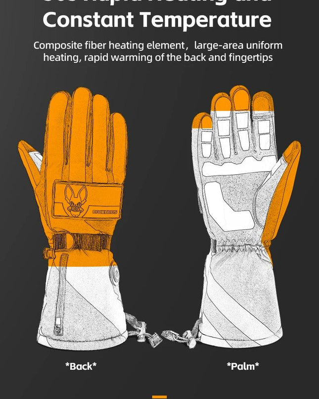 ROCKBROS Heat Skiing Gloves Electric Heated Gloves Winter Thermal Gloves Snowboard Cycling Motorcycle Bicycle Ski Outdoor Glove