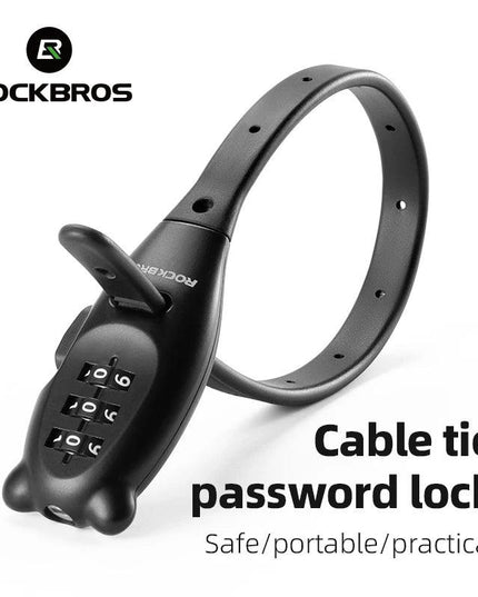 ROCKBROS Portable Bicycle Lock Cable Tie Zinc Alloy Lock Helmet Password Lock Anti-Theft Safety Freely Adjustable Rope Lock