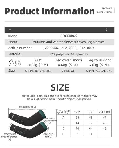 ROCKBROS Cycling Sleeve Leg Sleeve Windproof  Sports Fleece Sleeves Knee Braces Men Women Autumn Winter Warmth Cycling Equipment