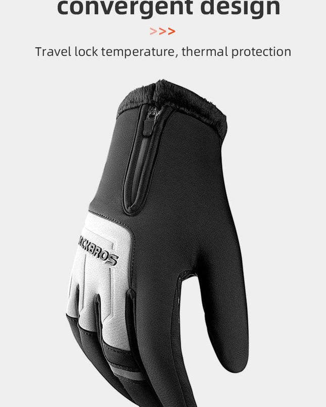 ROCKBROS Winter Warm Gloves Touch screen Cycling Gloves Full Finger MTB Bike Gloves Non Slip Silicone Palm Thermal Ski Gloves