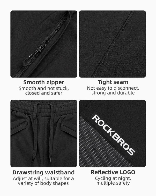 ROCKBROS Bike Pants Winter Bicycle Long Pants Thermal Fleece Reflective Cycling Pants Warm Windproof Men Sport Trousers EUR Size