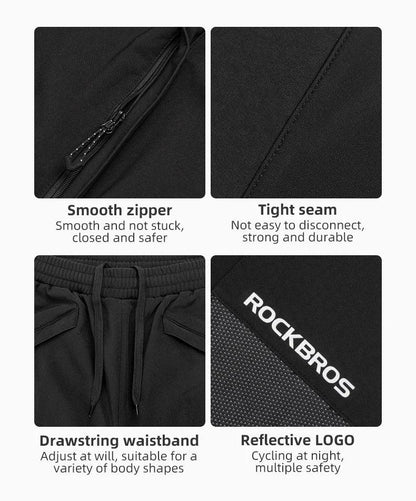 ROCKBROS Bike Pants Winter Bicycle Long Pants Thermal Fleece Reflective Cycling Pants Warm Windproof Men Sport Trousers EUR Size