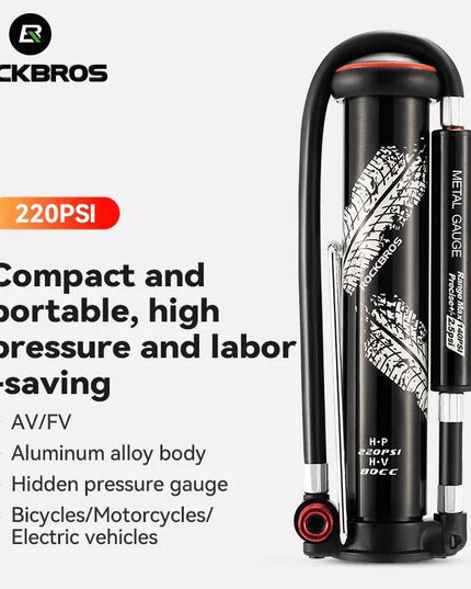 ROCKBROS Bicycle Pump 220PSI Mini Hand Air Pump Tire Inflator Schrader Presta Portable AV/FV MTB Bike Road Bike Accessories