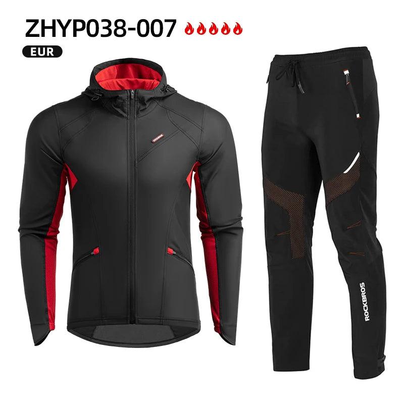 ROCKBROS Cycling Jersey Sets Winter Bicycle Clothes Windproof Thermal Fleece Bike Long Pants Outdoor Fishing Hiking Camping