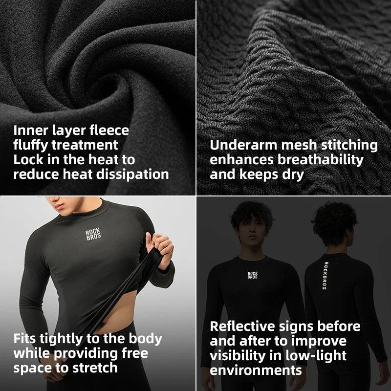 ROCKBROS Winter Cycling Underwear Warm Breathable Moisture Wicking First Layer Bicycle Clothing for Men Cycling Base Layer Sport