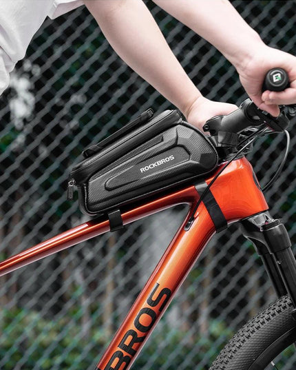 ROCKBROS Bike Bag Front Handlebar Bag Hard Shell 360° Cell Phone Holder With Touch Screen Waterproof Front Frame Cycling Bag