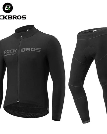 ROCKBROS Cycling Jersey Set Winter Spring Jacket Bibs Pants Long Sleeve MTB Bicycle Clothing Maillot Thermal Fleece Wear Suit