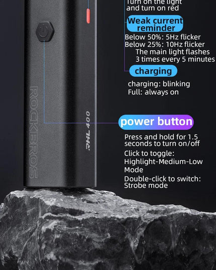 ROCKBROS Bike Light Rainproof Type-C Charging LED 2000mAh MTB Front Lamp Headlight Aluminum Ultralight Flashlight Bicycle Light