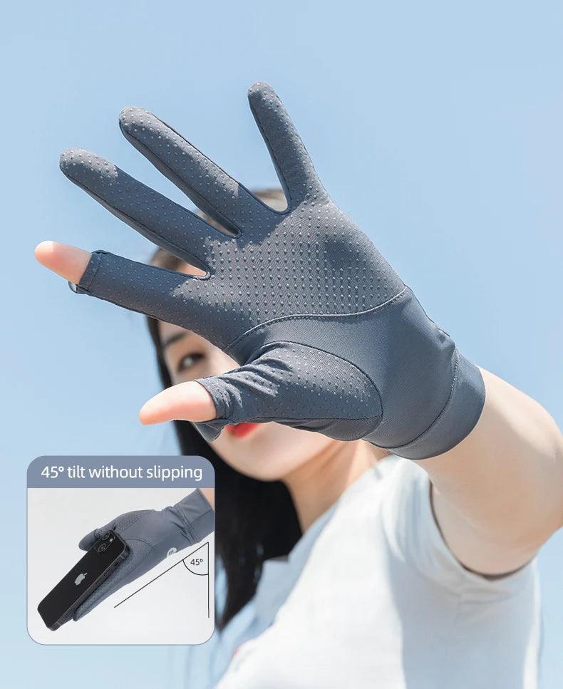 ROCKBROS Fishing Gloves Sunscreen Anti UV Gloves Outdoor Breathable Driving Gloves Non-Slip Summer UPF50+ Cycling Gloves Thin