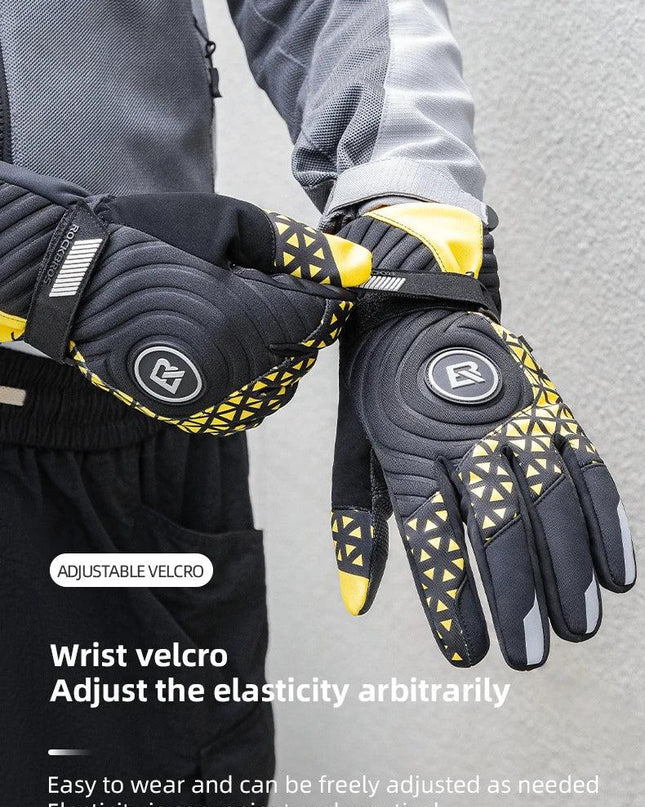 ROCKBROS Bicycle Gloves Winter Warm Motorcycle Full Finger Cycling Gloves Screen Touch Ski Sports Gloves Hiking Thermal Mitten