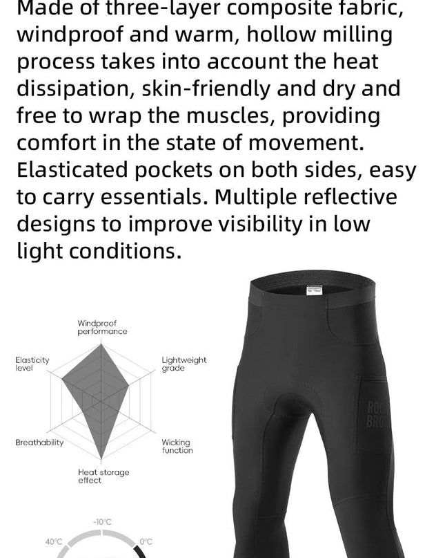 ROCKBROS Cycling Trousers With Italian Trouser Pad Long Tights Reflective Leggings Winter Fleece Thermal Anti Slip Pants 0-10°