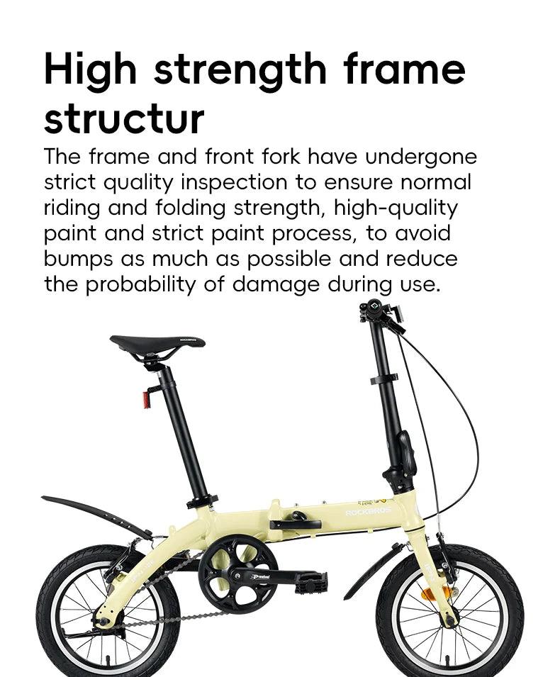 ROCKBROS Portable Folding Bike 14 inch Aluminium Alloy Bike Frame V Brake Lightweight Adult Folding Bicycle