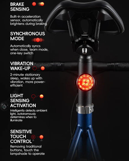 ROCKBROS Bike Light Set MTB Road Cycling Light Waterproof 200LM/400LM Bicycle Headlight + Smart Rear Light Auto Brake Sensing