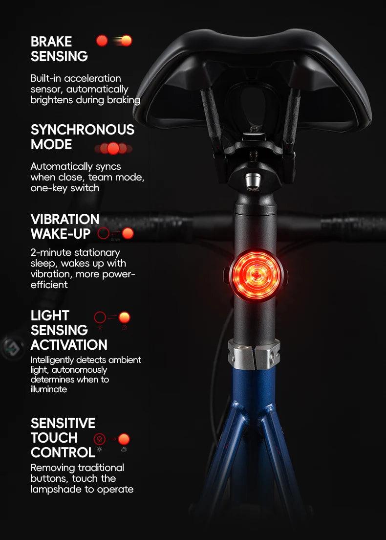 ROCKBROS Bike Light Set MTB Road Cycling Light Waterproof 200LM/400LM Bicycle Headlight + Smart Rear Light Auto Brake Sensing