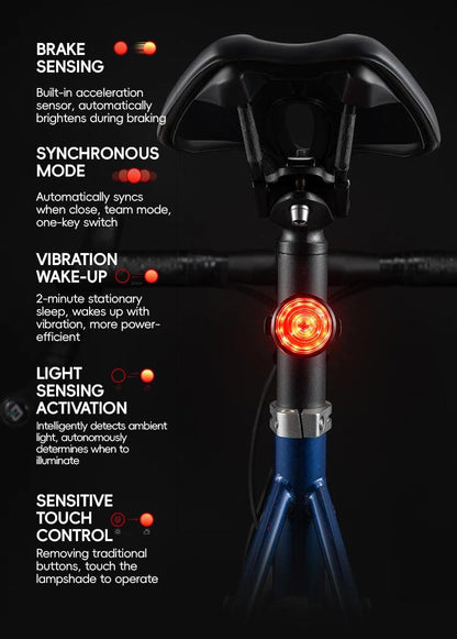 ROCKBROS Bike Light Set MTB Road Cycling Light Waterproof 200LM/400LM Bicycle Headlight + Smart Rear Light Auto Brake Sensing