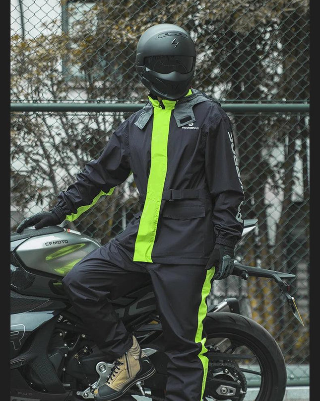 ROCKBROS Motorcycle Raincoat Suit Ultralight Rainwear Shoes Cover Waterproof Reflective Rain Coat Stripe for Riding Equipment