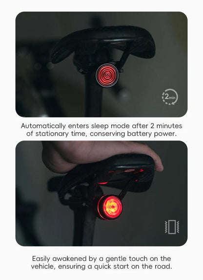 ROCKBROS Bicycle Tail Light Smart Auto Brake Sensing Light Waterproof Rear Touch-sensitive Cycling Taillight Vibration Wake-up