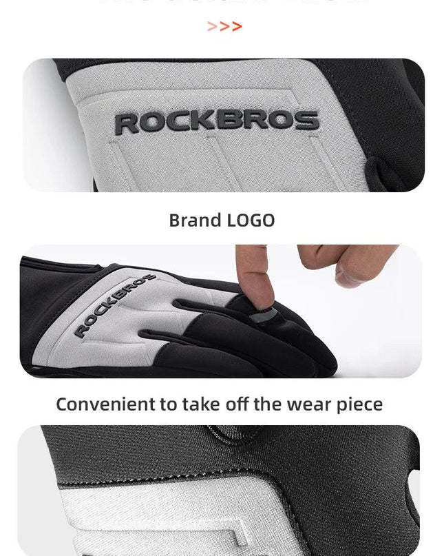 ROCKBROS Winter Warm Gloves Touch screen Cycling Gloves Full Finger MTB Bike Gloves Non Slip Silicone Palm Thermal Ski Gloves