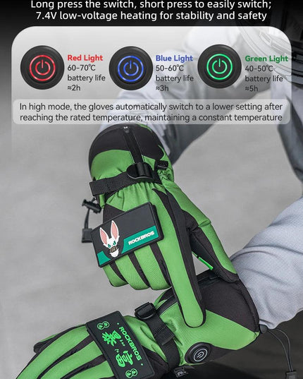 ROCKBROS Heat Skiing Gloves Electric Heated Gloves Winter Thermal Gloves Snowboard Cycling Motorcycle Bicycle Ski Outdoor Glove