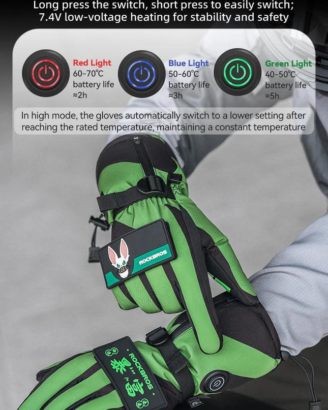 ROCKBROS Heat Skiing Gloves Electric Heated Gloves Winter Thermal Gloves Snowboard Cycling Motorcycle Bicycle Ski Outdoor Glove