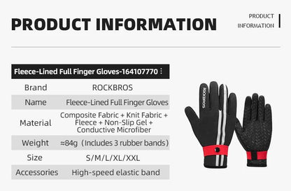 ROCKBROS Winter Gloves Touch Screen Gloves Warm Outdoor Cycling Driving Motorcycle Fleece Gloves Windproof Non Slip Full Fingers