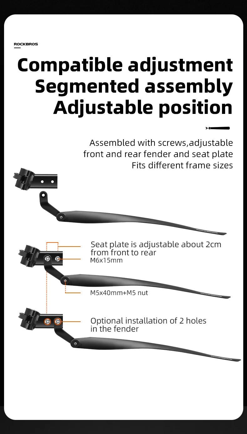 ROCKBROS Bicycle Mudguard With Taillight Quick Release Road Bike Mudguard PP Aluminum Alloy  Support Fender Adjustable Parts