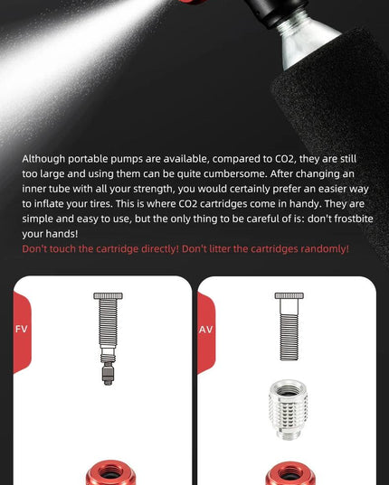 ROCKBROS Bicycle CO2 Cylinder Pump Gas Nozzle Bike Fast Inflator Inflatable Head Aluminum Adapter Riding Emergency Accessories