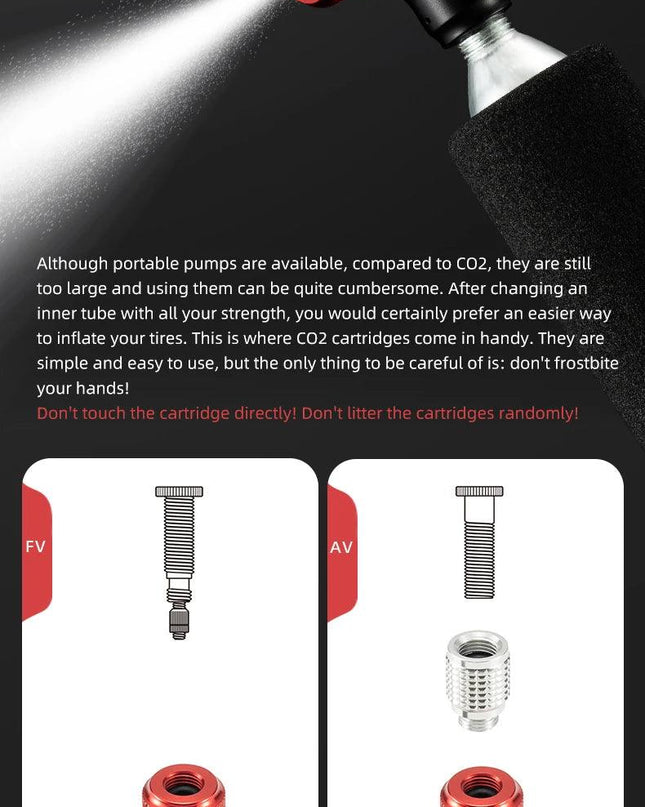 ROCKBROS Bicycle CO2 Cylinder Pump Gas Nozzle Bike Fast Inflator Inflatable Head Aluminum Adapter Riding Emergency Accessories