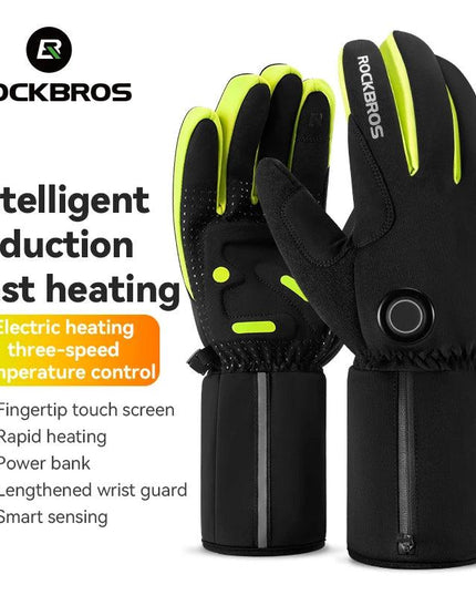ROCKBROS Warm Heating Gloves Cycling Electric Heating Gloves Intelligent Sensing Winter Thermal Ski Long Glove Type-C charging