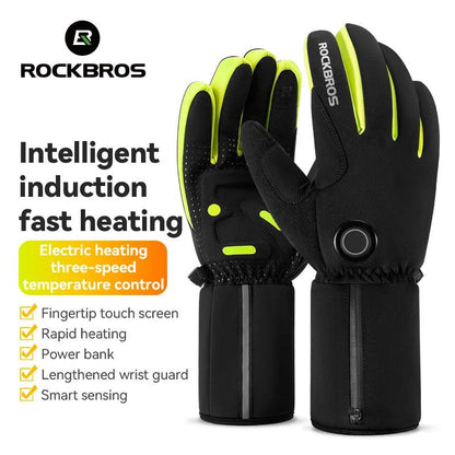 ROCKBROS Warm Heating Gloves Cycling Electric Heating Gloves Intelligent Sensing Winter Thermal Ski Long Glove Type-C charging