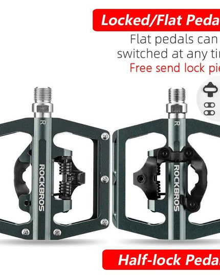 ROCKBROS 2 In 1 Bicycle Lock Pedal With Free Cleat For SPD System MTB Road Aluminum Anti-slip Sealed Bearing Lock Accessories