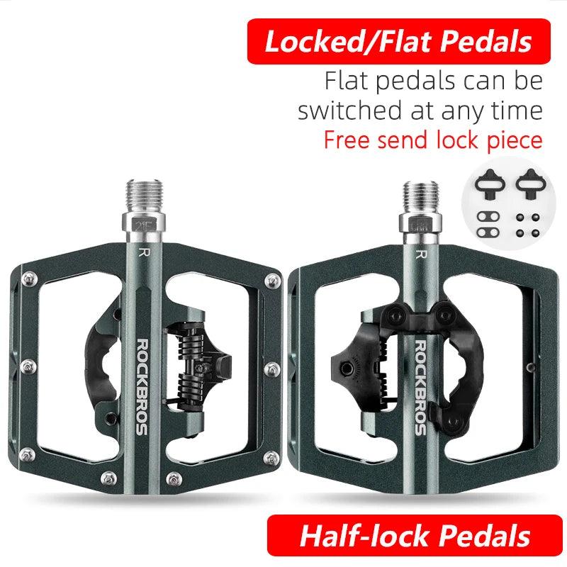 ROCKBROS 2 In 1 Bicycle Lock Pedal With Free Cleat For SPD System MTB Road Aluminum Anti-slip Sealed Bearing Lock Accessories