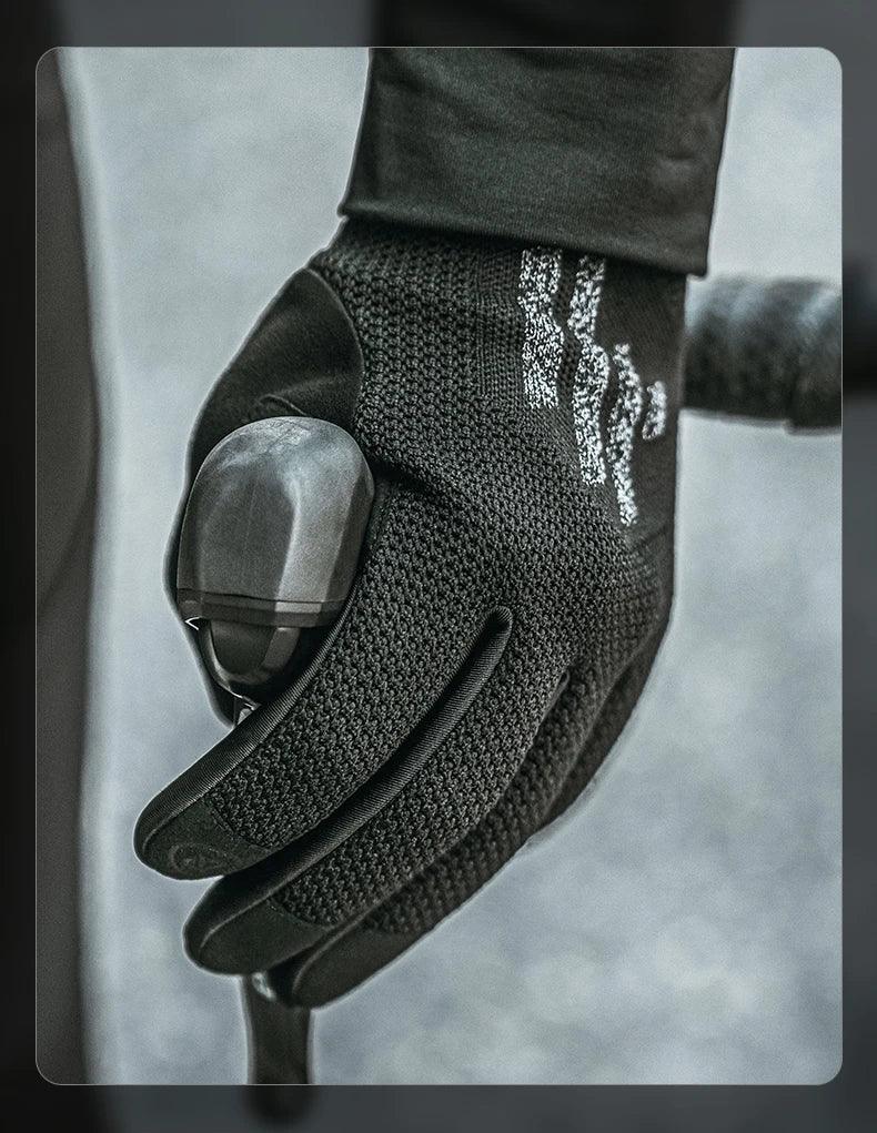 ROCKBROS Bicycle Gloves Full Finger Cycling Gloves Knit Fabric Touch Screen Motorcycle Gloves Autumn Winter Thermal Windproof