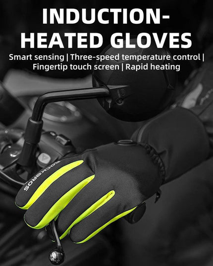 ROCKBROS Warm Heating Gloves Cycling Electric Heating Gloves Intelligent Sensing Winter Thermal Ski Long Glove Type-C charging